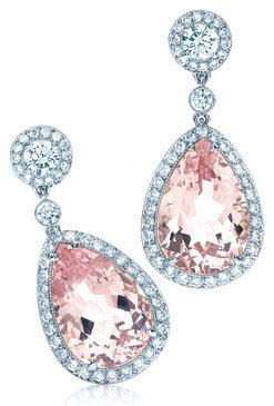 Изящные розовые бериллы в серьгах, золото, бриллианты, Tiffany & Co