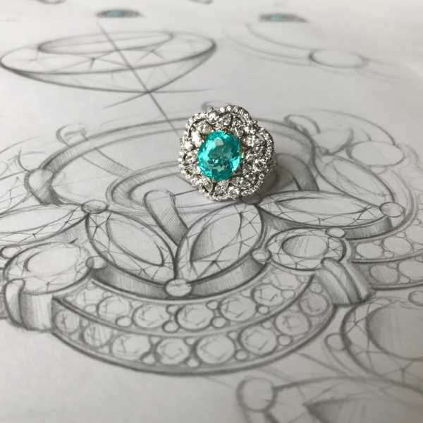 Кольцо с голубым турмалином Параиба фото