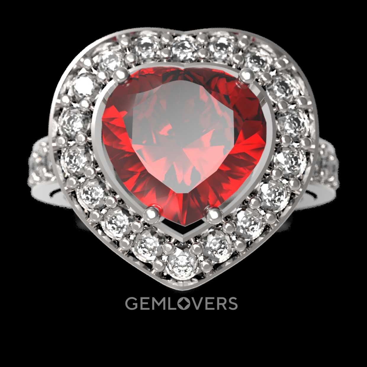 Кольцо с рубином сердце и бриллиантами фотография