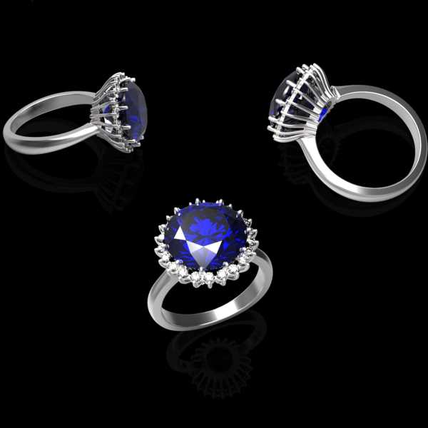 Кольцо с круглым танзанитом и бриллиантами