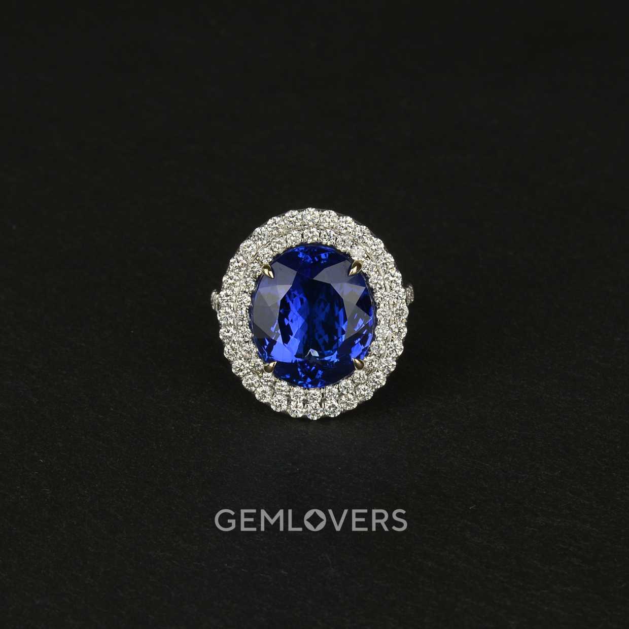 Кольцо с ярко-синим танзанитом и бриллиантами